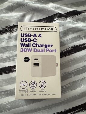 30W USB-A & USB-C Dual-Port Wall Charger - White